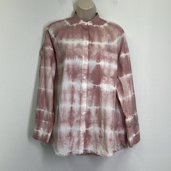 Zara - Dusty Pink Tie Dye Button Down Pocket Long Sleeve Blouse Size Small - Picture 2 of 12